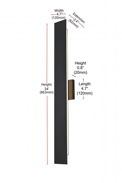 Elegant Lighting Waylen 4.5 x 34 inch Outdoor Wall Sconce in Black Model: OD506W34BK