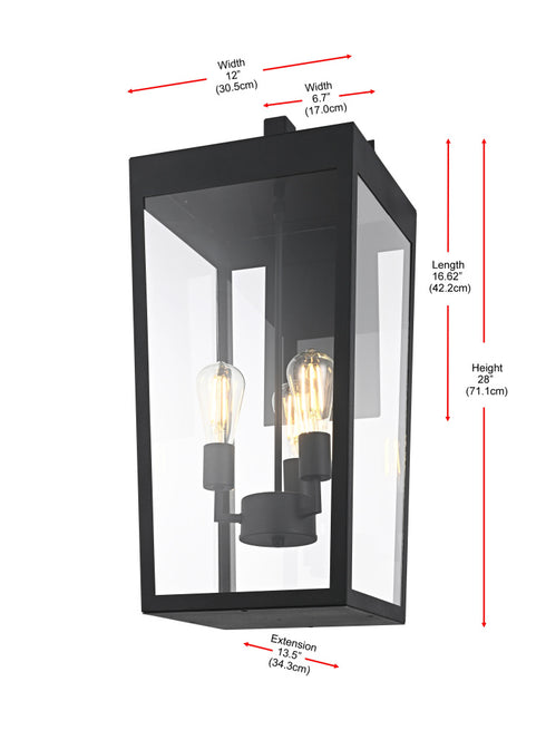 Elegant Lighting William 3 Light Wall Sconce W12.0 Inch E13.5 Inch H28.0 Inch in Black Model: OD405W28BK
