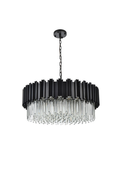 Elegant Lighting Willow 10 Light Pendant D32 Inch H14 Inch L11 Black in Black and Clear Finish Model: 3400D32BK