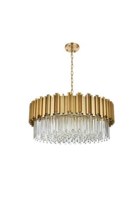 Elegant Lighting Willow 10 Light Pendant D32 Inch H14 Inch L11 Satin Gold in Satin Gold and Clear Finish Model: 3400D32SG