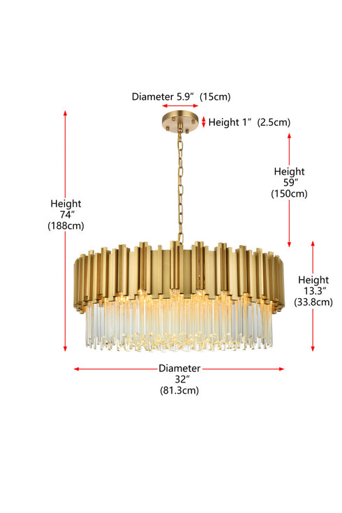 Elegant Lighting Willow 10 Light Pendant D32 Inch H14 Inch L11 Satin Gold in Satin Gold and Clear Finish Model: 3400D32SG