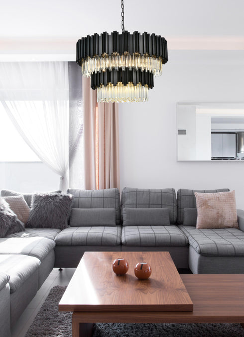 Elegant Lighting Willow 12 Light Pendant D32 Inch H19 Inch L12 Black in Black and Clear Finish Model: 3400G32BK