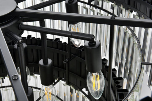 Elegant Lighting Willow 12 Light Pendant D32 Inch H19 Inch L12 Black in Black and Clear Finish Model: 3400G32BK