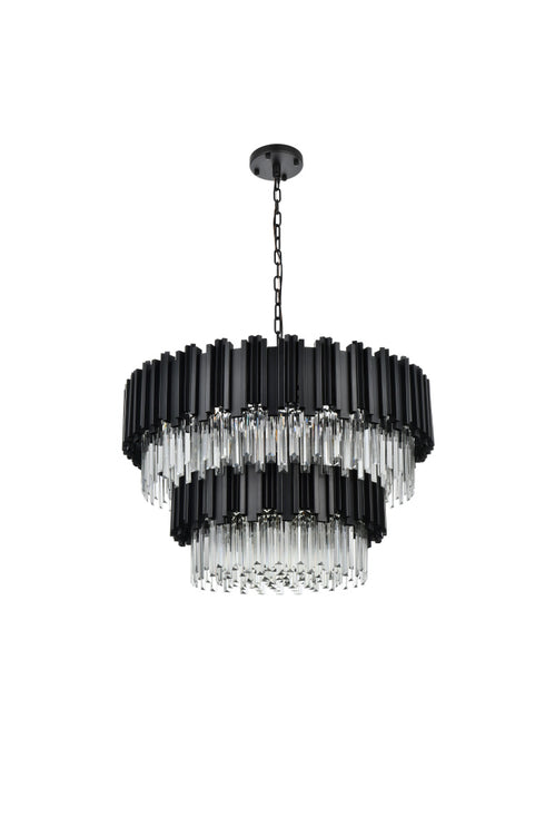 Elegant Lighting Willow 12 Light Pendant D32 Inch H19 Inch L12 Black in Black and Clear Finish Model: 3400G32BK