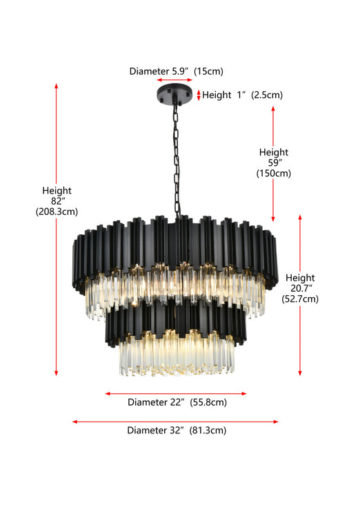 Elegant Lighting Willow 12 Light Pendant D32 Inch H19 Inch L12 Black in Black and Clear Finish Model: 3400G32BK
