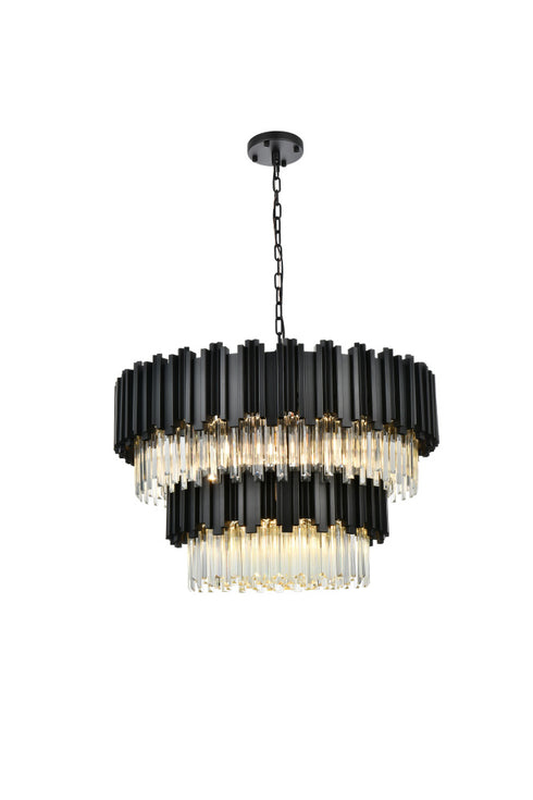 Elegant Lighting Willow 12 Light Pendant D32 Inch H19 Inch L12 Black in Black and Clear Finish Model: 3400G32BK