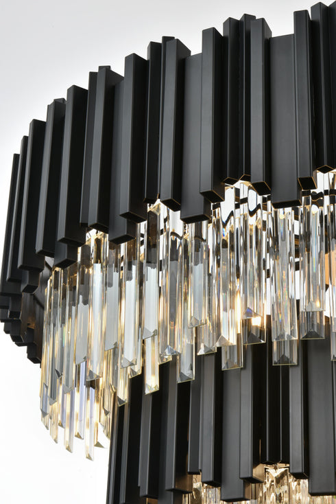Elegant Lighting Willow 12 Light Pendant D32 Inch H19 Inch L12 Black in Black and Clear Finish Model: 3400G32BK