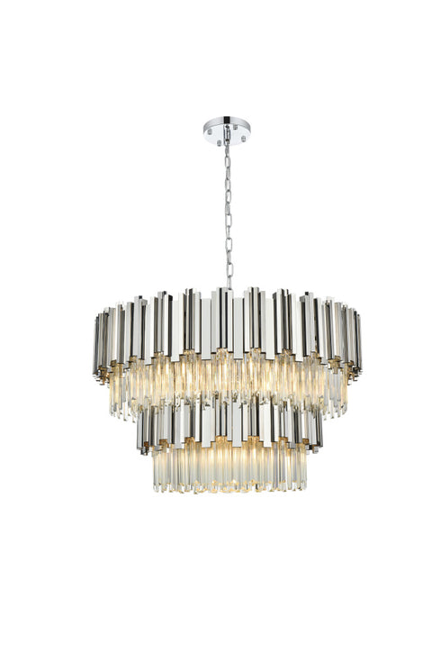 Elegant Lighting Willow 12 Light Pendant D32 Inch H19 Inch L12 Chrome in Chrome and Clear Finish Model: 3400G32C