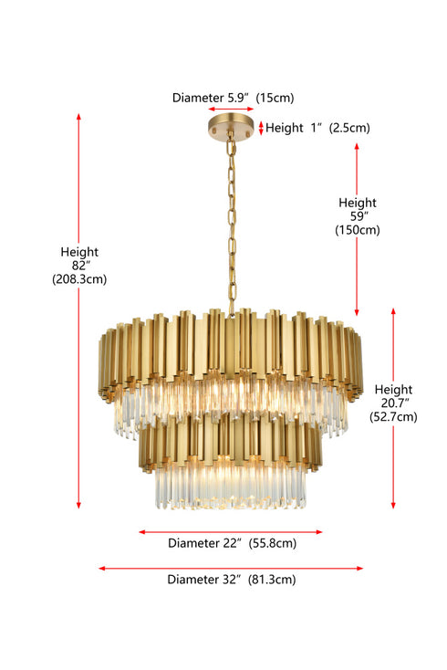 Elegant Lighting Willow 12 Light Pendant D32 Inch H19 Inch L12 Satin Gold in Satin Gold and Clear Finish Model: 3400G32SG