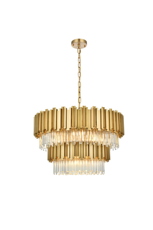 Elegant Lighting Willow 12 Light Pendant D32 Inch H19 Inch L12 Satin Gold in Satin Gold and Clear Finish Model: 3400G32SG