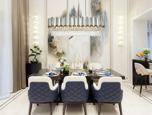 Elegant Lighting Willow 12 Light Pendant L47 Inch W14 Inch H14 Inch L12 Chrome in Chrome and Clear Finish Model: 3401G47C
