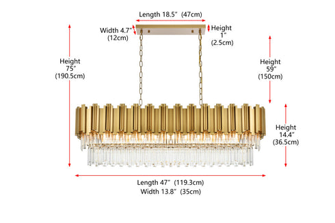 Elegant Lighting Willow 12 Light Pendant L47 Inch W14 Inch H14 Inch L12 Satin Gold in Satin Gold and Clear Finish Model: 3401G47SG