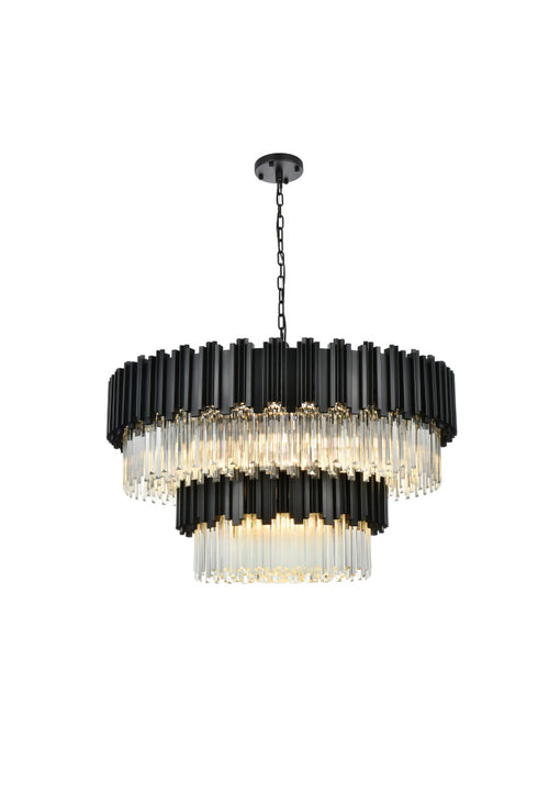 Elegant Lighting Willow 16 Light Pendant D40 Inch H19 Inch L16 Black in Black and Clear Finish Model: 3400G40BK