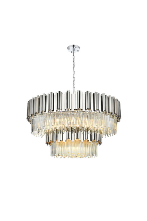 Elegant Lighting Willow 16 Light Pendant D40 Inch H19 Inch L16 Chrome in Chrome and Clear Finish Model: 3400G40C