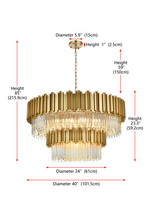 Elegant Lighting Willow 16 Light Pendant D40 Inch H19 Inch L16 Satin Gold in Satin Gold and Clear Finish Model: 3400G40SG