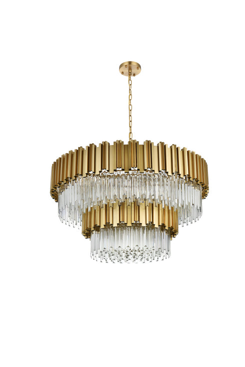 Elegant Lighting Willow 16 Light Pendant D40 Inch H19 Inch L16 Satin Gold in Satin Gold and Clear Finish Model: 3400G40SG