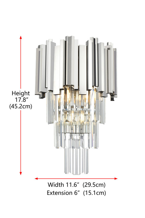 Elegant Lighting Willow 3 Light Wall Sconce W12 Inch H18 Inch L2 Chrome in Chrome and Clear Finish Model: 3400W12C