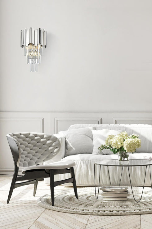 Elegant Lighting Willow 3 Light Wall Sconce W12 Inch H18 Inch L2 Chrome in Chrome and Clear Finish Model: 3400W12C