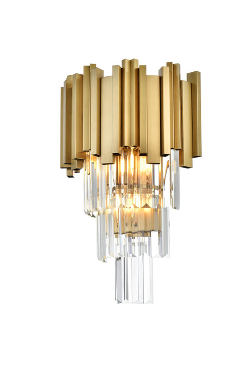Elegant Lighting Willow 3 Light Wall Sconce W12 Inch H18 Inch L2 Satin Gold in Satin Gold and Clear Finish Model: 3400W12SG