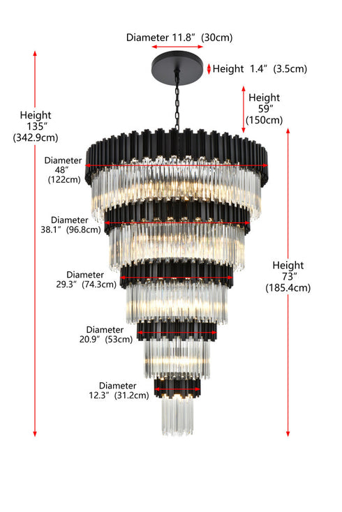 Elegant Lighting Willow 39 Light Pendant D48 Inch H79 Inch L45 Black in Black and Clear Finish Model: 3400GR48BK
