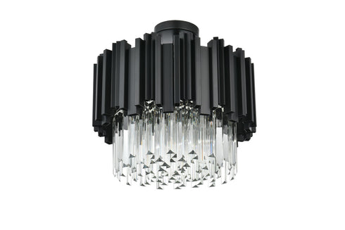 Elegant Lighting Willow 4 Light Flush Mount D16 Inch Black in Black and Clear Finish Model: 3400F16BK