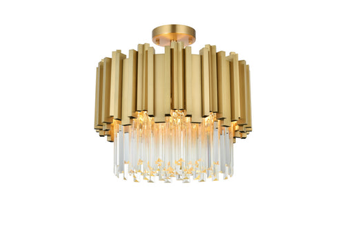 Elegant Lighting Willow 4 Light Flush Mount D16 Inch Satin Gold in Satin Gold and Clear Finish Model: 3400F16SG