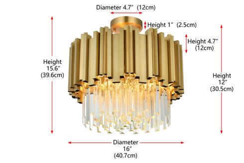 Elegant Lighting Willow 4 Light Flush Mount D16 Inch Satin Gold in Satin Gold and Clear Finish Model: 3400F16SG