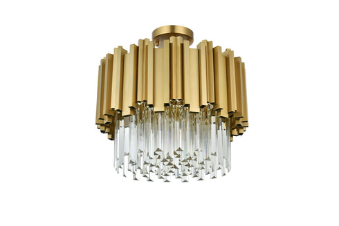 Elegant Lighting Willow 4 Light Flush Mount D16 Inch Satin Gold in Satin Gold and Clear Finish Model: 3400F16SG