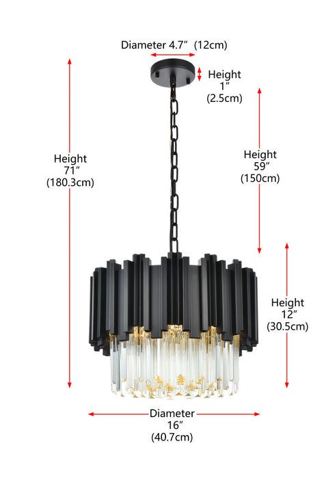 Elegant Lighting Willow 4 Light Pendant D16 Inch H14 Inch L3 Black in Black and Clear Finish Model: 3400D16BK