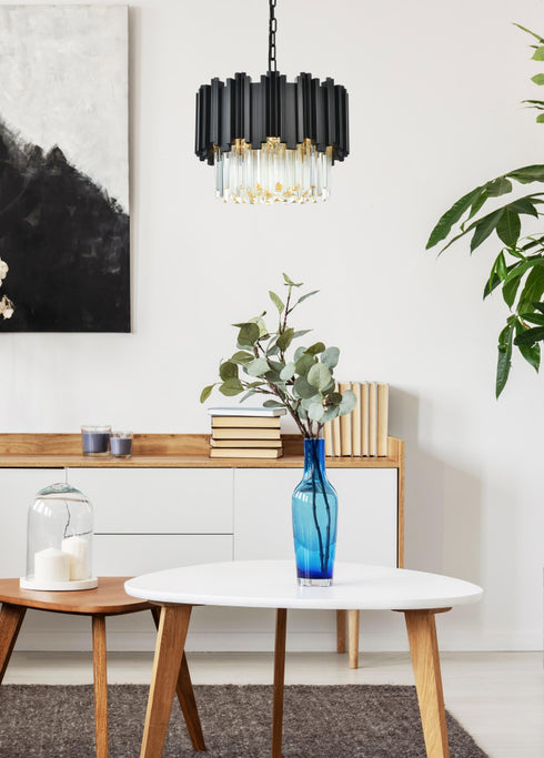 Elegant Lighting Willow 4 Light Pendant D16 Inch H14 Inch L3 Black in Black and Clear Finish Model: 3400D16BK