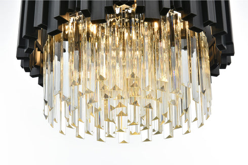 Elegant Lighting Willow 4 Light Pendant D16 Inch H14 Inch L3 Black in Black and Clear Finish Model: 3400D16BK