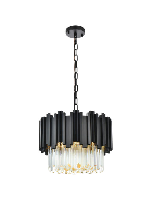 Elegant Lighting Willow 4 Light Pendant D16 Inch H14 Inch L3 Black in Black and Clear Finish Model: 3400D16BK