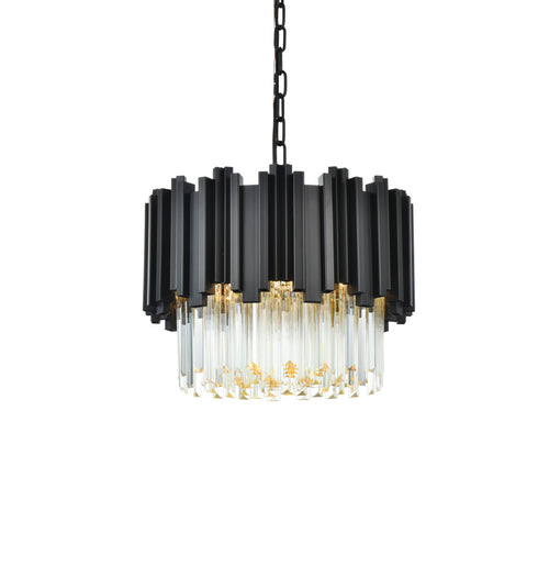 Elegant Lighting Willow 4 Light Pendant D16 Inch H14 Inch L3 Black in Black and Clear Finish Model: 3400D16BK