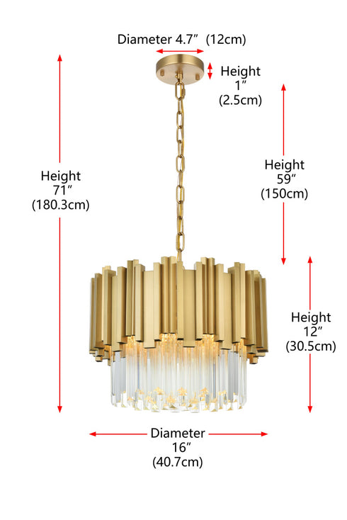 Elegant Lighting Willow 4 Light Pendant D16 Inch H14 Inch L3 Satin Gold in Satin Gold and Clear Finish Model: 3400D16SG