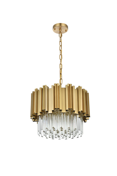 Elegant Lighting Willow 4 Light Pendant D16 Inch H14 Inch L3 Satin Gold in Satin Gold and Clear Finish Model: 3400D16SG