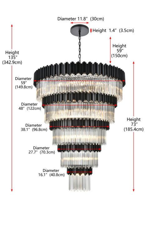 Elegant Lighting Willow 43 Light Pendant D59 Inch H79 Inch L45 Black in Black and Clear Finish Model: 3400GR59BK