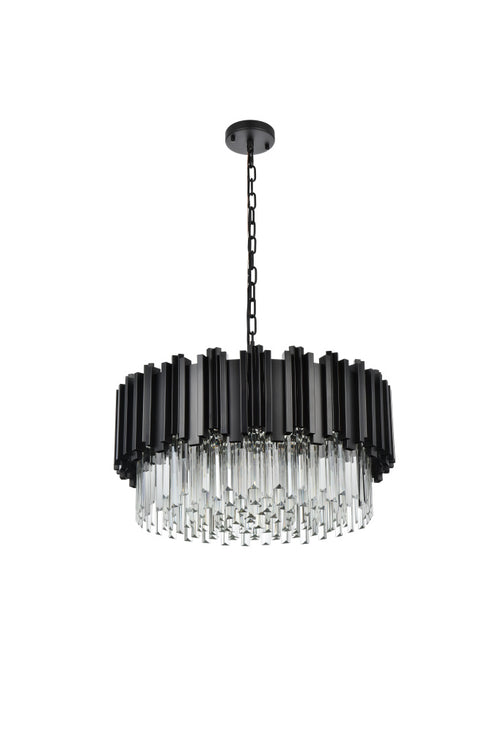Elegant Lighting Willow 8 Light Pendant D24 Inch H14 Inch L8 Black in Black and Clear Finish Model: 3400D24BK