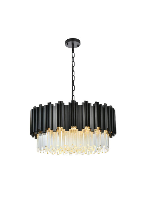 Elegant Lighting Willow 8 Light Pendant D24 Inch H14 Inch L8 Black in Black and Clear Finish Model: 3400D24BK