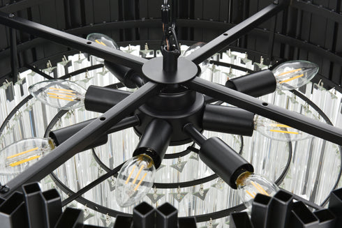 Elegant Lighting Willow 8 Light Pendant D24 Inch H14 Inch L8 Black in Black and Clear Finish Model: 3400D24BK