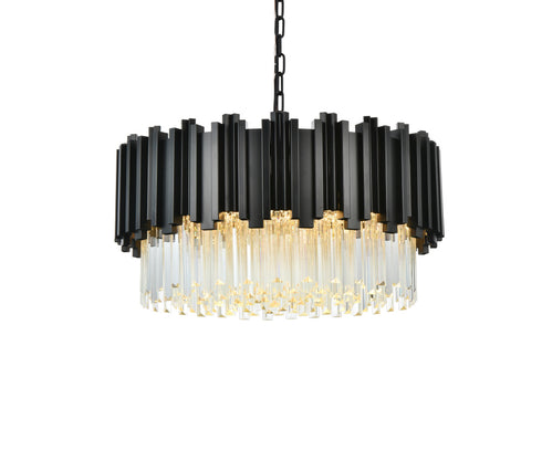 Elegant Lighting Willow 8 Light Pendant D24 Inch H14 Inch L8 Black in Black and Clear Finish Model: 3400D24BK