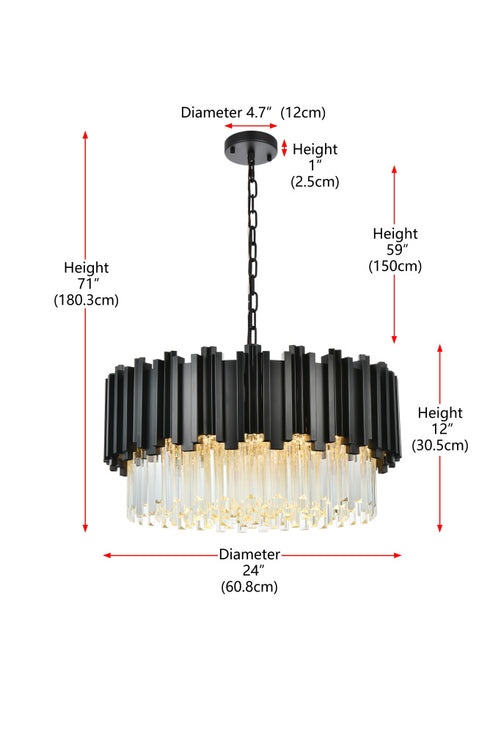 Elegant Lighting Willow 8 Light Pendant D24 Inch H14 Inch L8 Black in Black and Clear Finish Model: 3400D24BK
