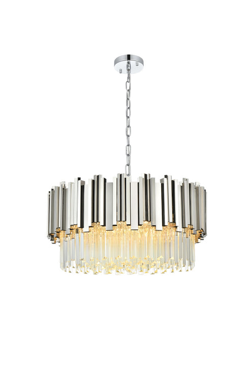 Elegant Lighting Willow 8 Light Pendant D24 Inch H14 Inch L8 Chrome in Chrome and Clear Finish Model: 3400D24C