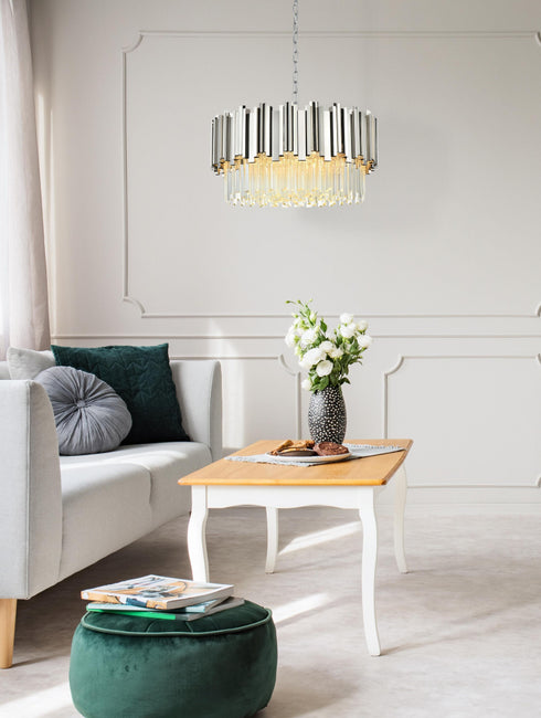 Elegant Lighting Willow 8 Light Pendant D24 Inch H14 Inch L8 Chrome in Chrome and Clear Finish Model: 3400D24C