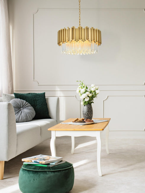 Elegant Lighting Willow 8 Light Pendant D24 Inch H14 Inch L8 Satin Gold in Satin Gold and Clear Finish Model: 3400D24SG