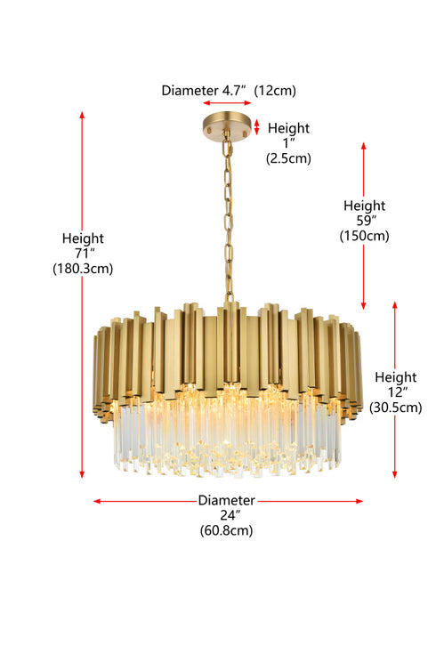 Elegant Lighting Willow 8 Light Pendant D24 Inch H14 Inch L8 Satin Gold in Satin Gold and Clear Finish Model: 3400D24SG