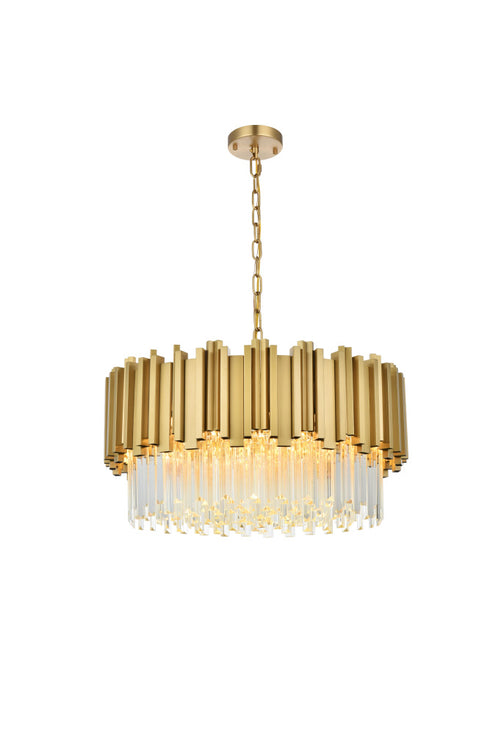 Elegant Lighting Willow 8 Light Pendant D24 Inch H14 Inch L8 Satin Gold in Satin Gold and Clear Finish Model: 3400D24SG