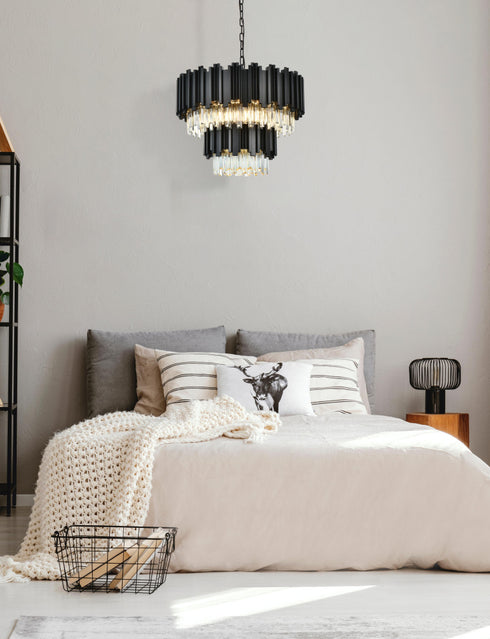 Elegant Lighting Willow 8 Light Pendant D24 Inch H19 Inch L6 Black in Black and Clear Finish Model: 3400G24BK