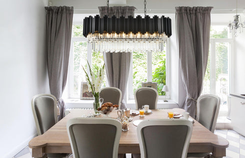 Elegant Lighting Willow 9 Light Pendant L36.5 Inch W14 Inch H14 Inch L9 Black in Black and Clear Finish Model: 3401G36BK