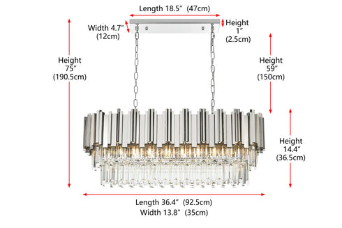 Elegant Lighting Willow 9 Light Pendant L36.5 Inch W14 Inch H14 Inch L9 Chrome in Chrome and Clear Finish Model: 3401G36C
