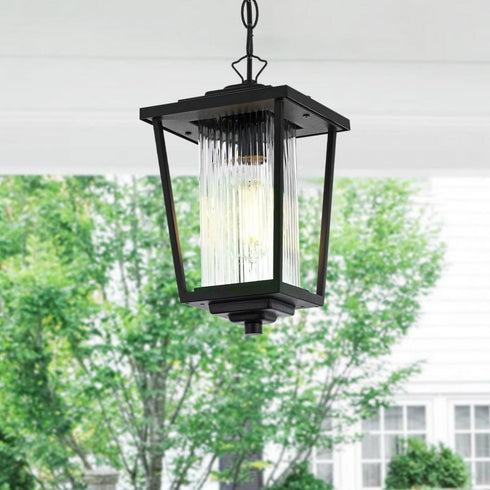 Elegant Lighting York 7 inch Outdoor Pendant in Black Model: OD305H13BK